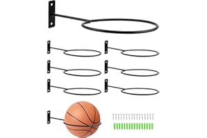 QWORK® 8 PCS Metal Ball Holder Wall Mount, Iron Ball Wall Storage Display Rack, Black, For Basketballs, Soccer Balls, Volleyb