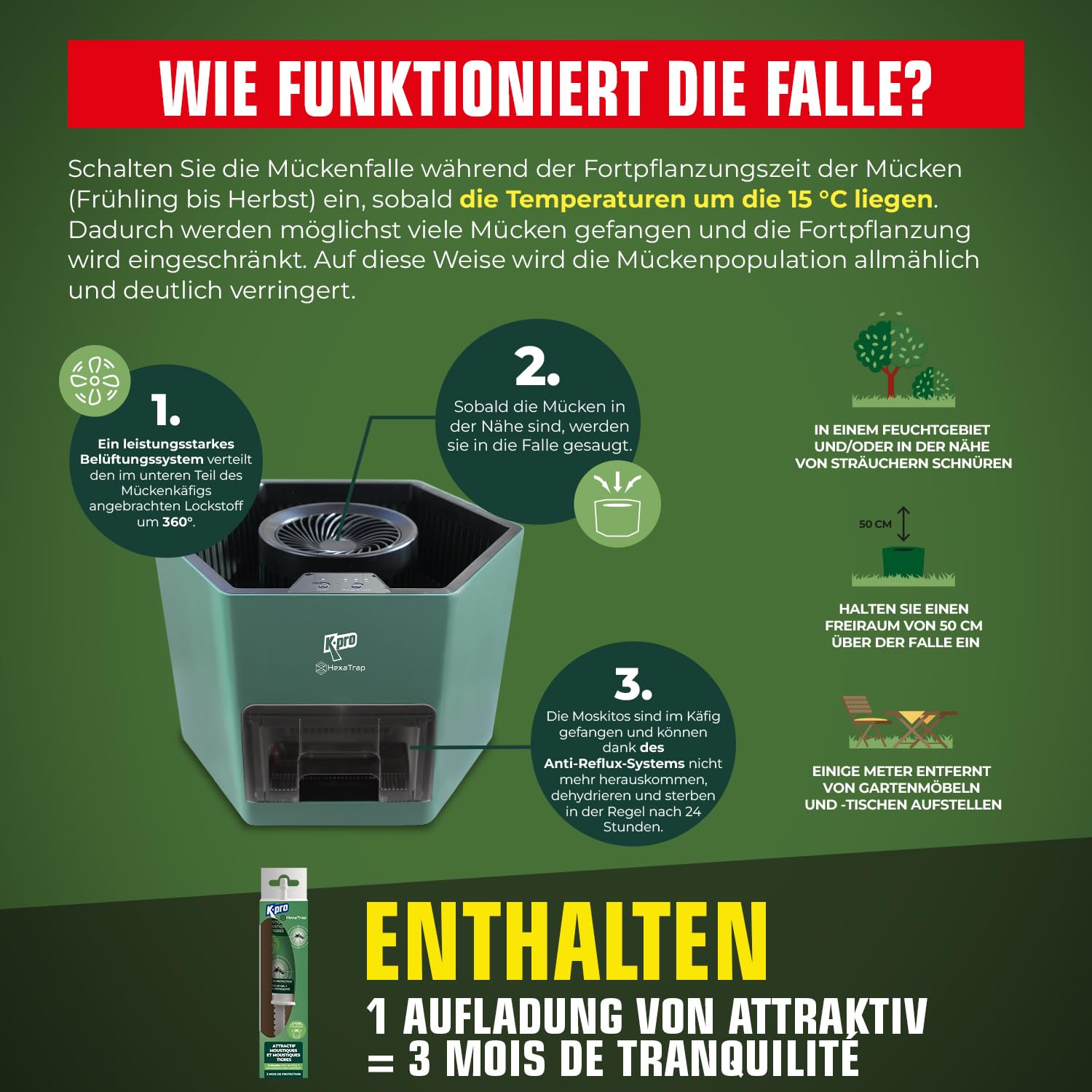 K.PRO Elektrische Mückenfalle + 1 Lockstoff-Spritze 4
