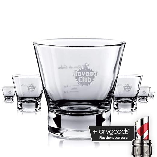 6 x Havana Club Glas / Gläser Rum Tumbler Longdrink Cocktail Gastro Bar Deko + Flaschenausgiesser