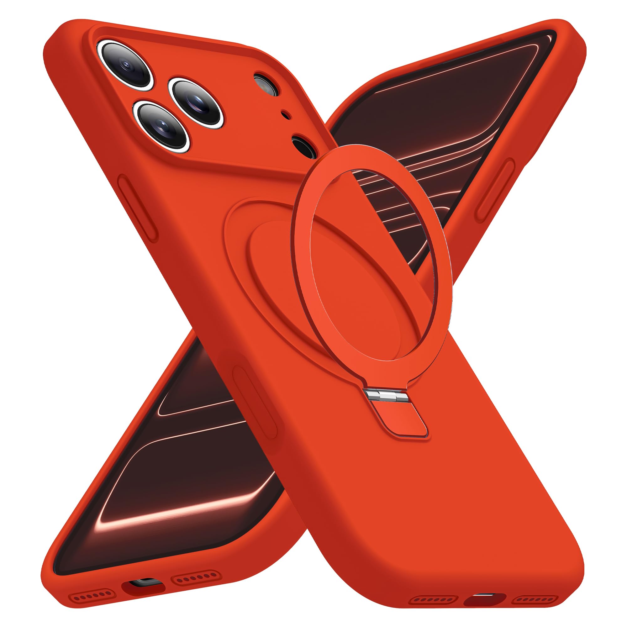 SKYLMW Compatible with iPhone 17 Pro Max Case with Magnetic Invisible Stand Compatible with Mag-Safe Military Drop Tested Shockproof Silicone iPhone 17 Pro Max Phone Cases for Women Men 6.9"，Red