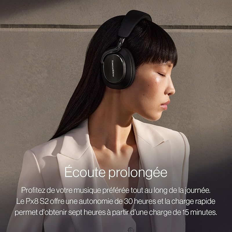 Px8 S2 Noise Cancelling Wireless Headphones with Bluetooth Audio, & Quick Charge, 30 Hours of High-Resolution Playback and Built-in Microphone – Warm Stone