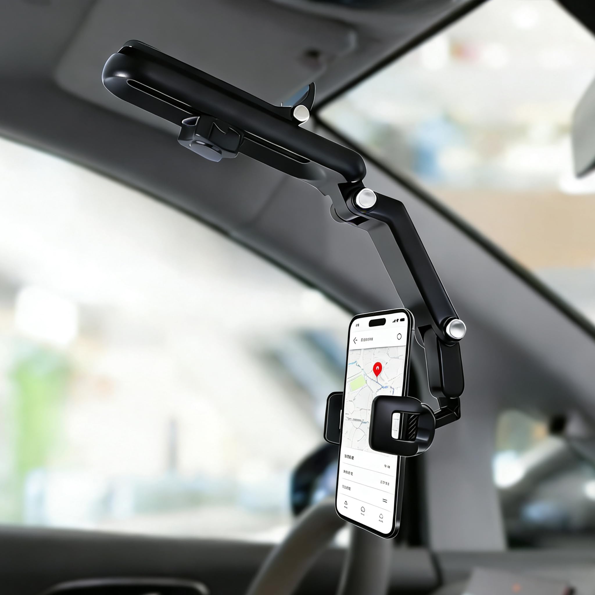 Hiravira Sun Visor Phone Holder, 360° Rotatable and Extendable Car Phone Holder, Hands-Free Car Mount Compatible with Most Smartphones (Grey)