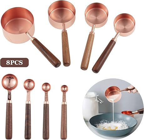 8 Stuks Maatbekers En Lepels Achort Roestvrijstalen Keuken Maatlepels Set Met Gegraveerde Markeerliniaal Voor Het Meten Van Alle Ingredienten Bakken Koken Voedselverwerking Rose Goud Amazon Nl