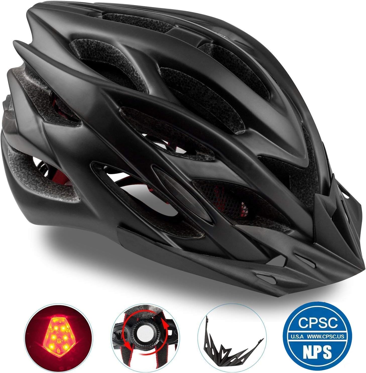 Basecamp Specialized Bike Helmet, Bicycle Helmet CPSC&CE Certified with Helmet Accessories-LED Light/Removable Visor/Portable Bag Cycling Helmet BC-DDTK Adjustable for Adult Men&Women Road&Mountain