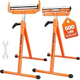EZUVITA 2-Pack Folding Roller Stands, 500 LBS Total Capacity | 28"-43.5" Adjustable Height, Chrome Rollers, Fold-Flat Edge Guides, Table Saw Support, Woodworking Material Support