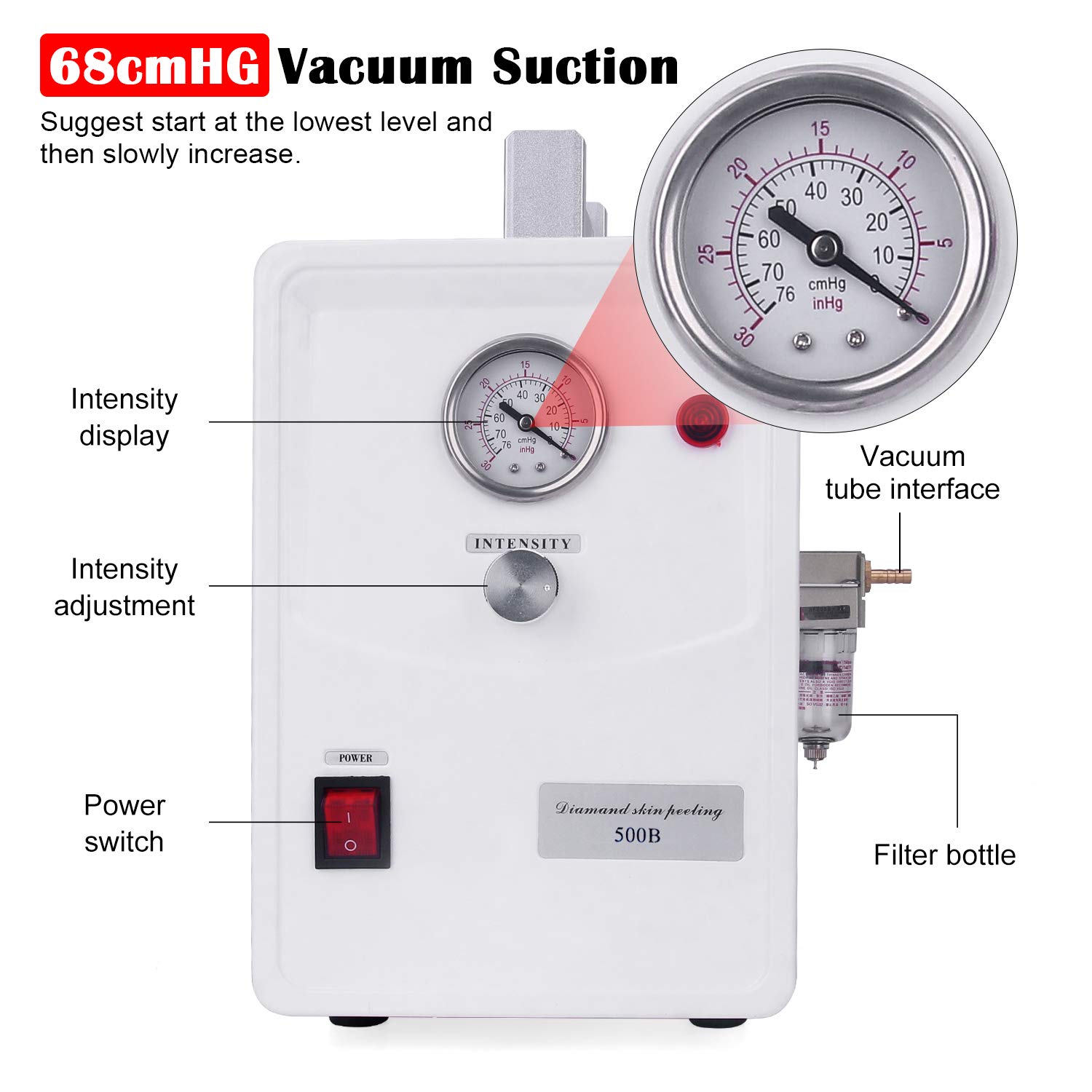 Diamond Microdermabrasion Dermabrasion Machine, Yofuly 0-68cmHg Suction Power Professional Dermabrasion Equipment Facial Peeling Spa Diamond Dermabrasion Machine: Beauty