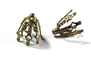 BEDAZZLINBEADS 100 Big 12mm Plated Brass Bell Bead End Cap Charm Settings with Loop Ring & 7 Legs (Antique Bronze Plated)