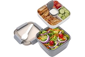 Freshmage Salad Lunch Container To Go, 52-oz Salad Bowls with 3 Compartments, Salad Dressings Container for Salad Toppings, Snacks, Men, Women (Grey)