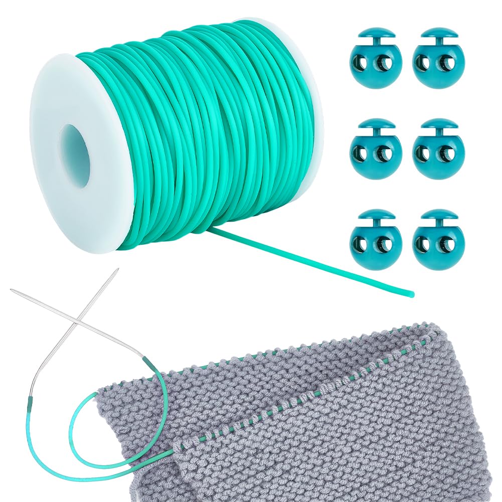 NBEADS 55 Yards Stitch Keeping Cord, 2 mm Hollow Rubber Tubing Knitting Barber Cord Stitch Keeper with Plastic Cord for Holding Stitches Bracelet Necklace Beading and Jewelry Making, Medium Turquoise