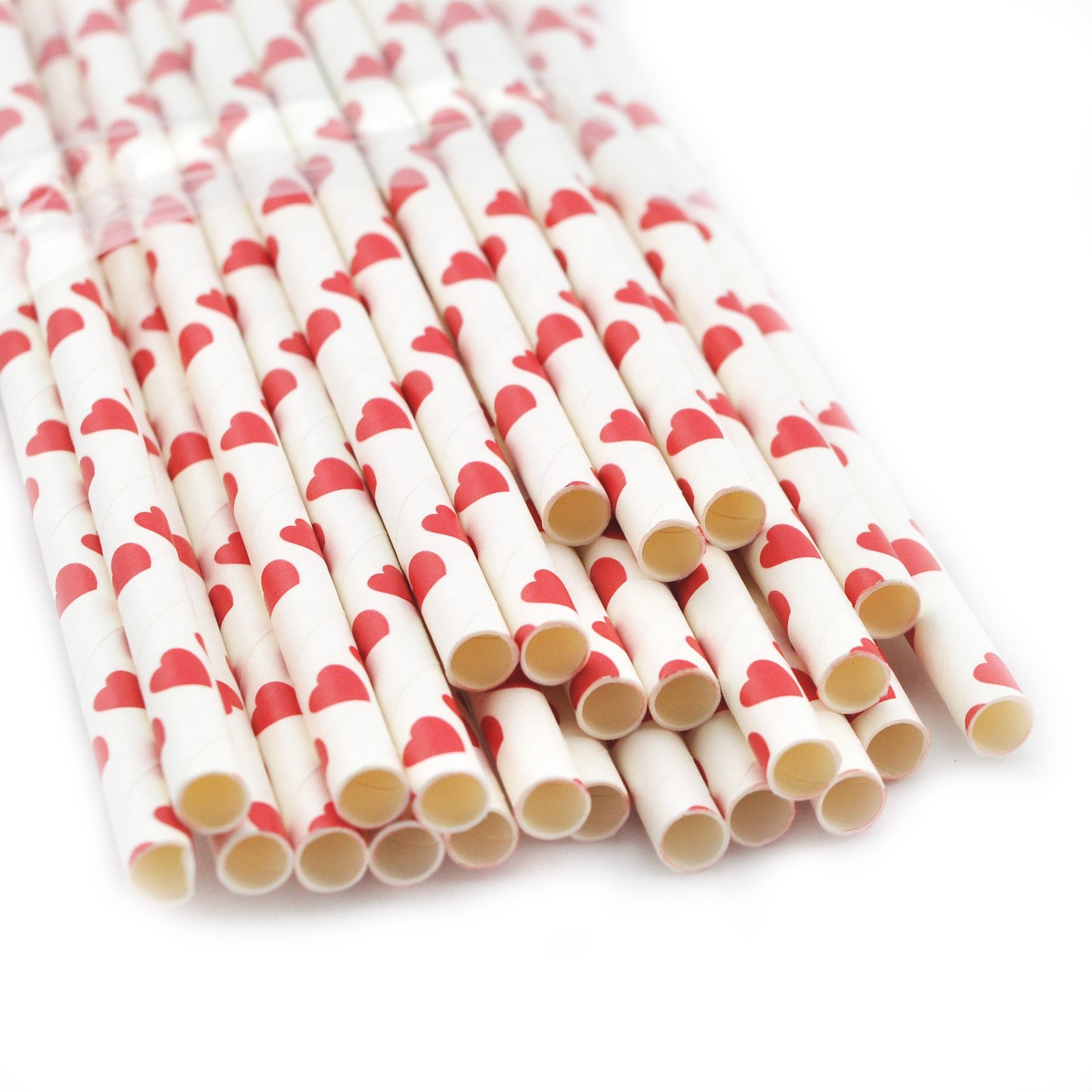 Zinnor Paper Stripe Straws,50 Pcs Paper Drinking Straws for Birthday Festival Party Table Decorations (Red)