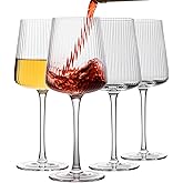 INSETLAN Elegant Ribbed Wine Glasses Set of 4 – 13.5 oz Lead-Free Crystal Ribbed Stemware for Red & White Wine, Premium Hand-Blown Glasses for Weddings, Dinner Parties, & Special Occasions