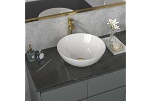 Sarlai Vessel Sink Round - 16"x16" Modern Round Bowl Above Counter White Porcelain Ceramic Bathroom Vessel Vanity Sink Art Basin