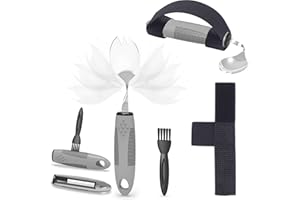 PKPKAUT 2 in 1 Frok/Spoon for Hand Tremors, Adaptive Handicap Spoon for Parkinsons Patients, Parkinson Curved Spoon for Shaking Hands, Liftware Angled Arthritis Spoon for Adults Disabled Elderly