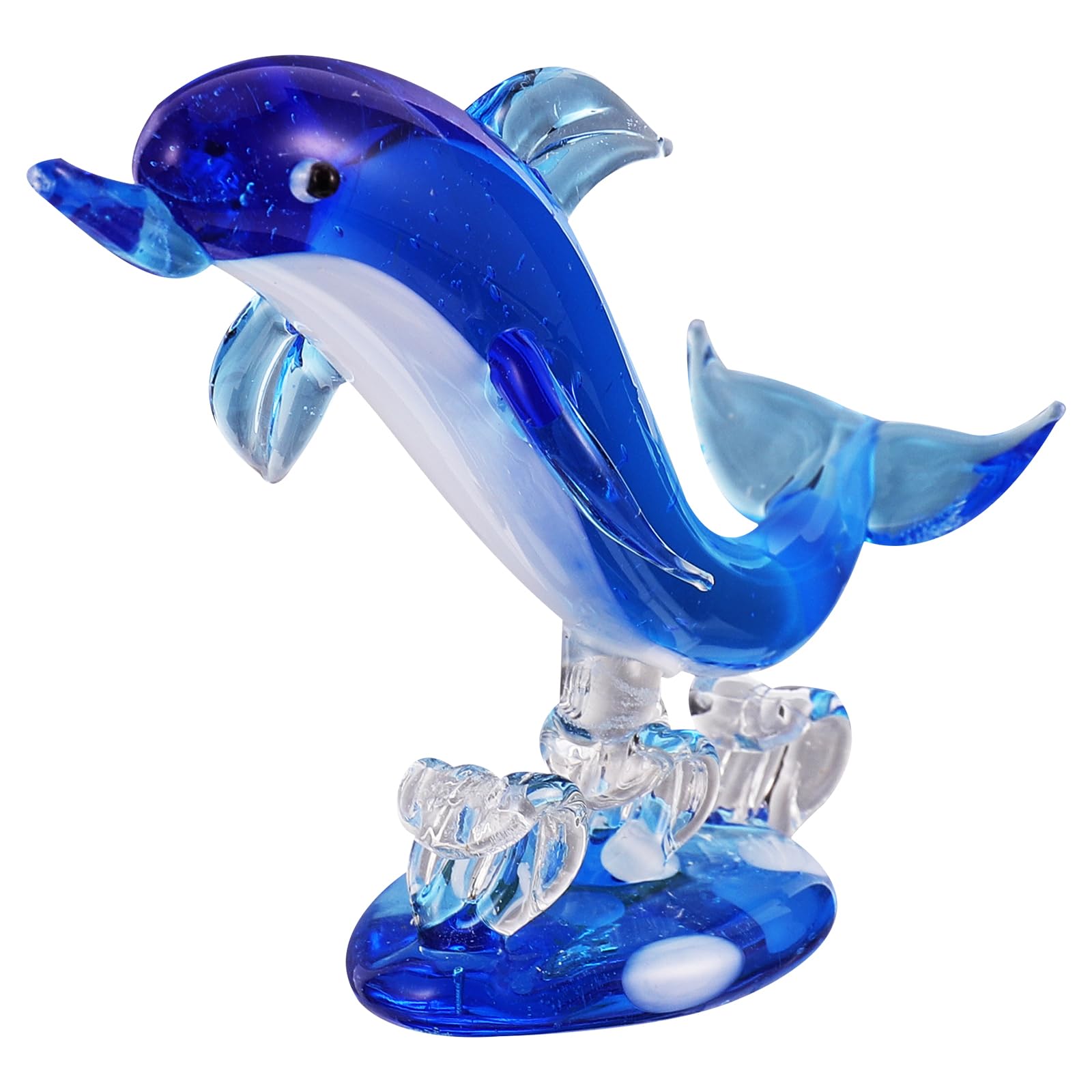 HEALLILY Glass Dolphin Figurines Animal Sculpture Statue Paperweight Blue Glass Dolphin Blown Sea Animal Figurine Tabletop Ornament Decorative Showpiece Centerpiece