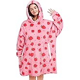 Gocvo Wearable Blanket Gifts for Women Men Kids Oversized Fluffy Hoodie Cozy Hideout Hoodie Sweatshirt Sweater Blanket with Pocket (Strawberry)