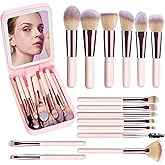 Trendy Teen Girl Gifts – Travel Makeup Brush Set with LED Light Mirror, Perfect Tween Birthday Gifts for Girls 11-16+ year old(Pink)