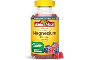 Nature Made High Absorption Magnesium Citrate 200 mg per serving, Magnesium Supplement for Muscle, Nerve, Bone and Heart Support, 60 Magnesium Gummies, 30 Day Supply