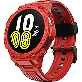 GELISHI Compatible Galaxy Watch 5/4 44mm Band with Case, Rugged Protective Case Protector Military Sport Band, Red