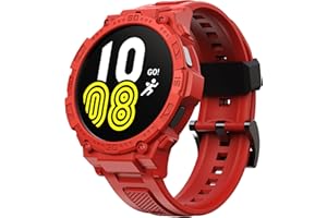 GELISHI Compatible Galaxy Watch 5/4 44mm Band with Case, Rugged Protective Case Protector Military Sport Band, Red