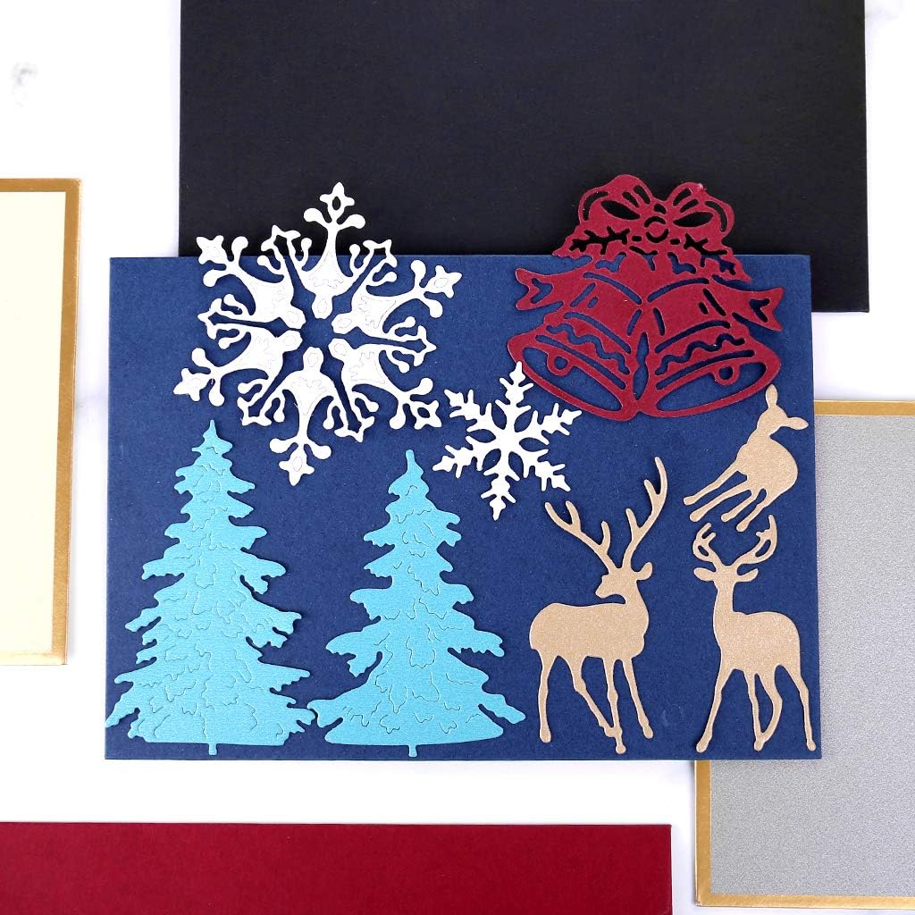 Conleke Merry Christmas Cutting Dies Set -Bell Deer Xmas Tree Dies Cuts Metal Stencil Template for DIY Scrapbook Album Paper Card Making Craft Decoration