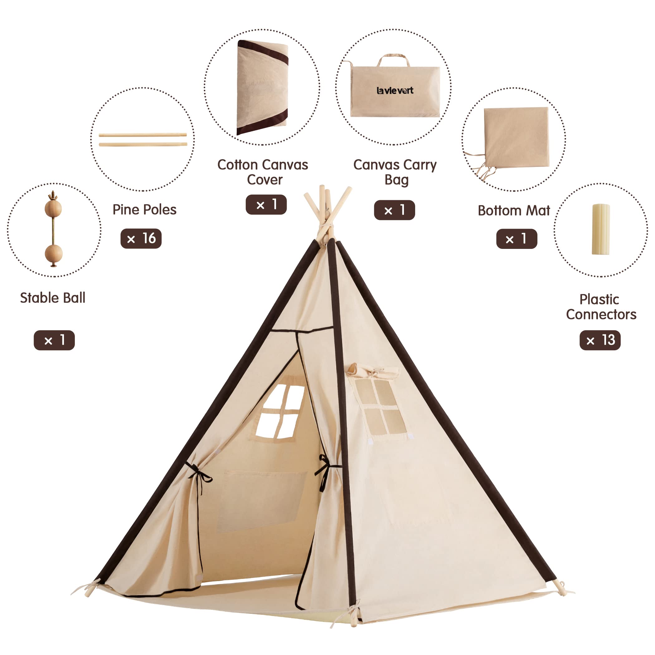 Lavievert Teepee Tent Play Tent for Kids, Gifts Playhouse with A Water Resistant Bottom Mat for Girls/Boys Indoor & Outdoor Playing