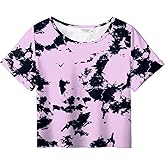 Arshiner Girls Crop Tops Short Sleeve Tie Dye Summer T Shirt Crewneck Rolled Cuffs Fashion Shirts Tee