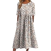 domirica Dress for Maternity Women Vintage Boho Stylish Floral Graphic Short Sleeve Summer Beach Maxi Dress with Pockets