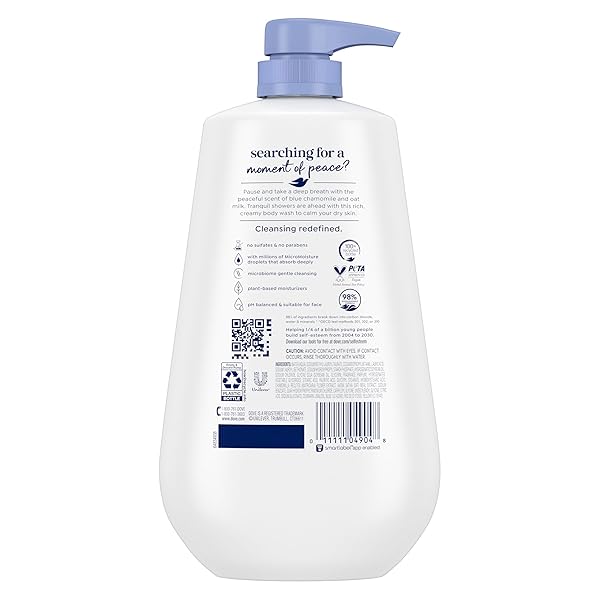 DOVE BODY WASH WITH PUMP ANTI-STRESS BLUE CHAMOMILE & OAT MILK, FOR 24HR LOTION-SOFT SKIN MOISTURIZING SKIN CLEANSER WITH NO SULFATES NO PARABENS 30.6 OZ