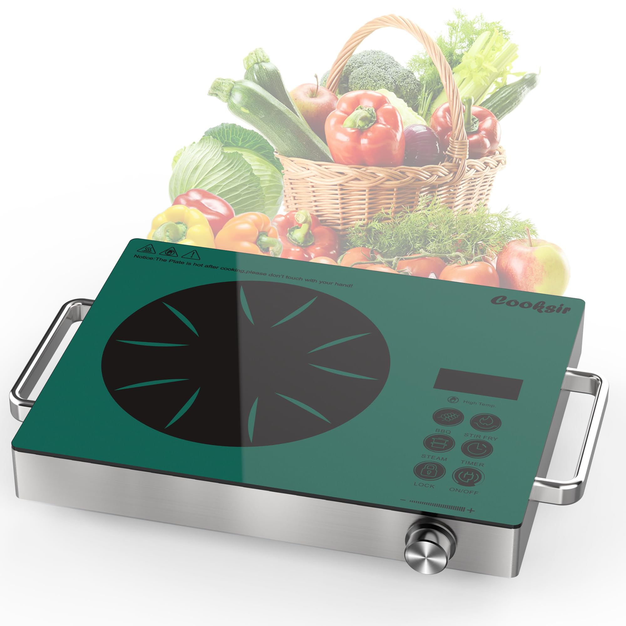 Photo 1 of Cooksir Single Burner Electric Cooktop - 110V 1800W Portable One Burner Hot Plate, Countertop Electric Stove top for Home, Camping, RV, Timer, Child Lock, Steam, BBQ, Stir Fry, 120V Plug in (Green)