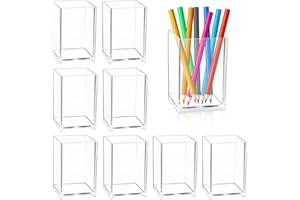RUITENG 9 Pack Acrylic Pen Holder, Clear Pencil Organizer for Desk, Makeup Brush Storage, Small Desktop Bookmark Holders for 