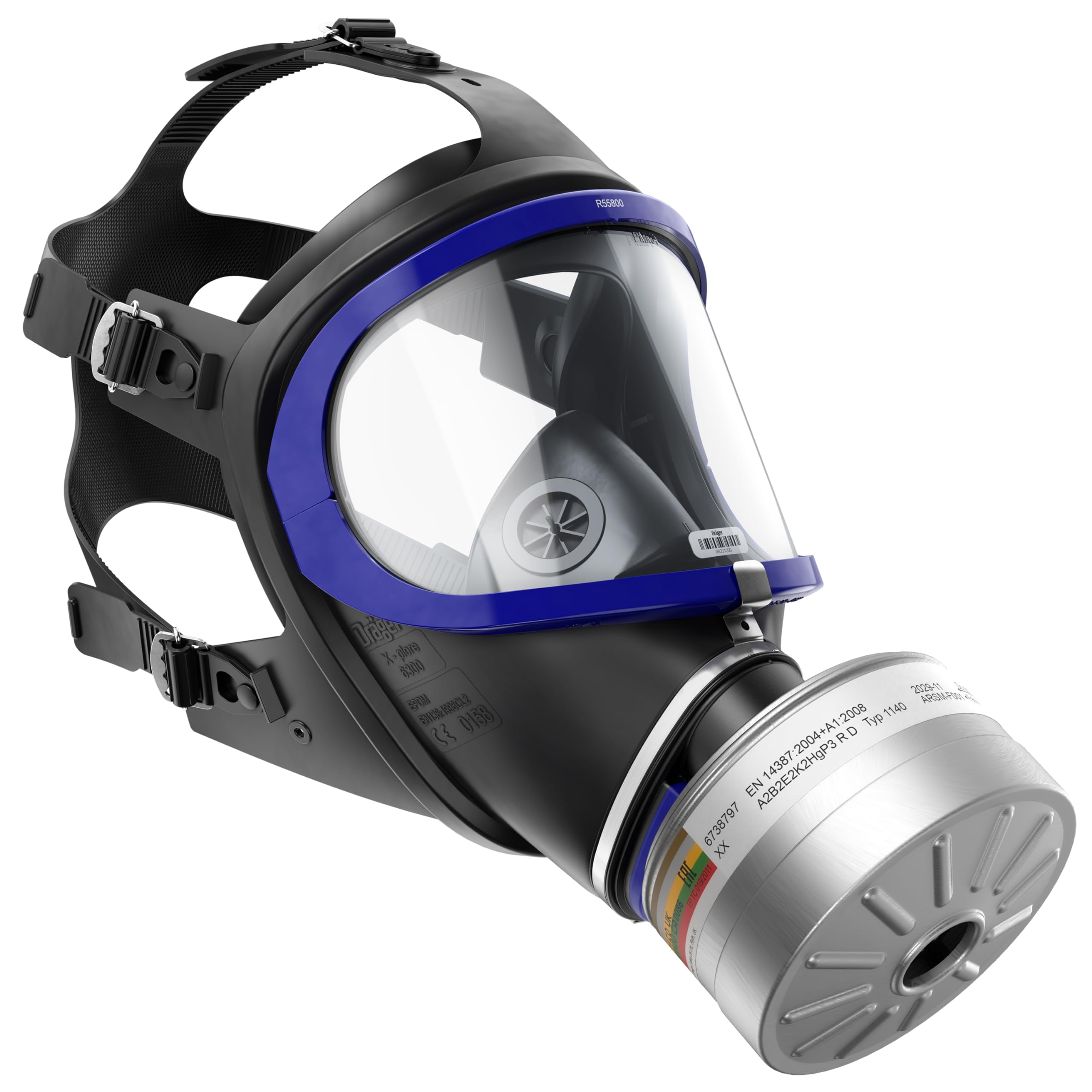 Dräger Full Face Respirator Mask X-plore 6300 + ABEK2 P3 RD 40mm Filter NA TO - Gas Mask for Pros in Industry Oil & Gas, Mold, Lab, Airbrush - Respirator Mask for Chemical Fumes Spraying and Dust