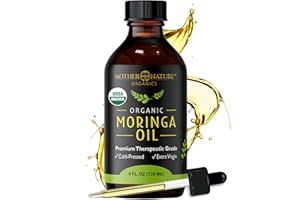 MOTHER NATURE ORGANICS SUPERFOODS FOR ORGANIC LIVING Mother Nature USDA Organic Moringa Seed Oil, 100% Pure, Cold-Pressed, Unrefined Oil for Face, Skin Care & Hair Growth, Aceite de Moringa para la Cara, Anti-Aging. Non-GMO & Gluten Free (4 Oz)
