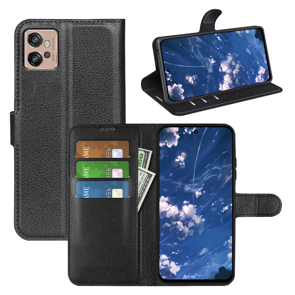JIUNINE Case for Motorola Moto G32, Leather Wallet Case Flip Cover with [Card Slot] [Magnetic Closure] [TPU Inner Shell] for Motorola Moto G32, Black