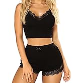 RSLOVE Pajamas Set Women's V-Neck Sleeveless Sleepwear PJ Set Soft Lace Cami Set with Short Pants Nightwear