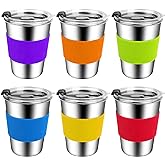 ShineMe Kids Cups with Lid, 12oz Stainless Steel Drinking Cups with Sleeves and Spill Proof Lid, Unbreakable Toddler Sippy Cups Apply to Indoor and Outdoor(6 Pack)