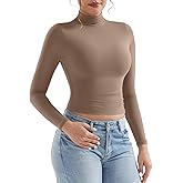 YEOREO Long Sleeve Workout Crop Mock Thermal Turtle Neck Double Lined Base Tops Shirts Women Sariah Y2k Undershirt