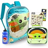 STAR WARS Baby Yoda Backpack and Lunch Box Set - Bundle with 15" Grogu School Bag, Insulated Lunch Bag, Water Bottle, Stickers, More | Mandalorian School Backpack for Kids