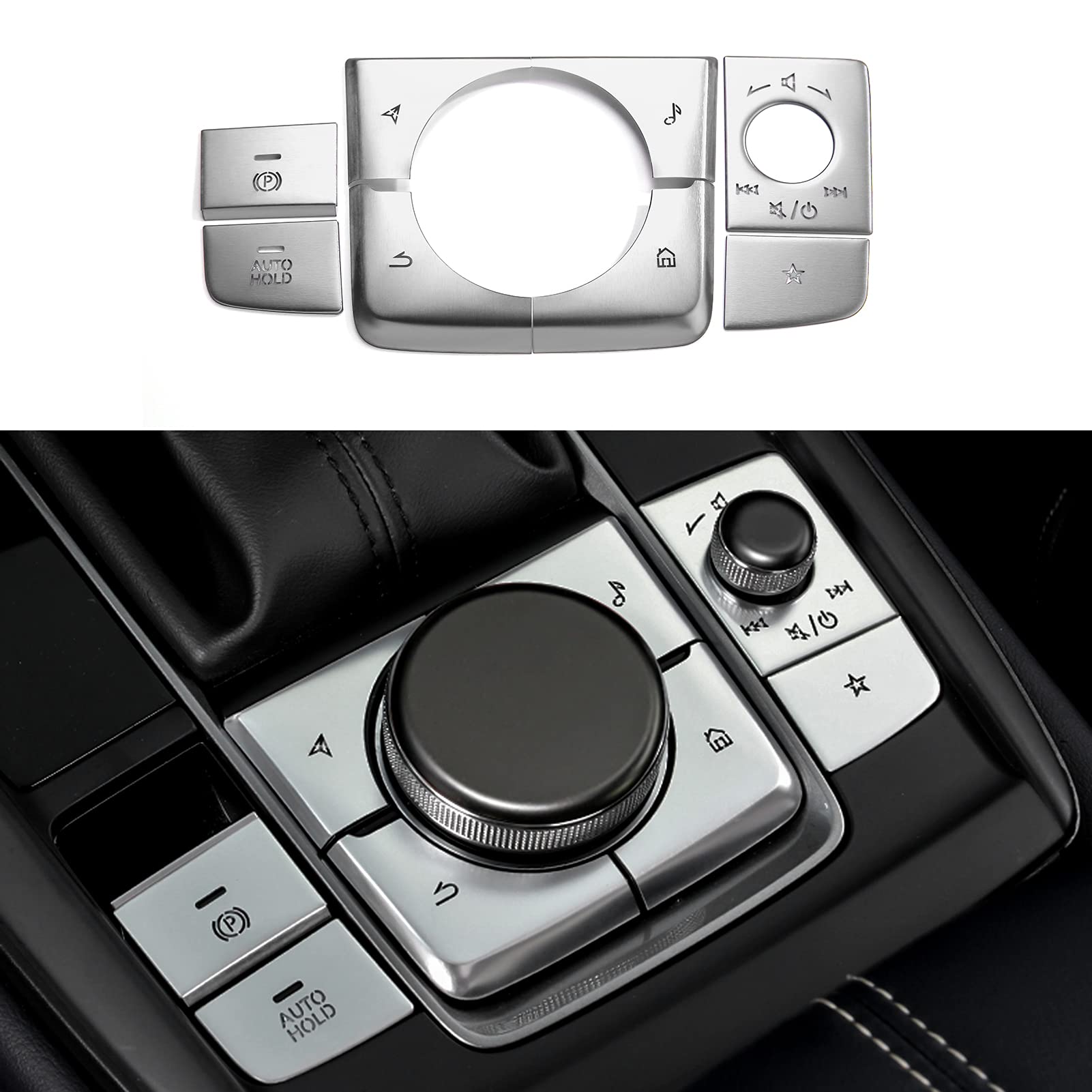 ANFOKAS 8pcs Compatible with Mazda 3 CX-30 CX-50 Accessories 2025 2024 2023 2022 2021 2020 Car Center Console Cover Gears Gear Panel Gear Shift Knob Button Cover Trims -Silver