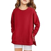 Haloumoning Girls Sweatshirts Casual Long Sleeve Crew Neck Pullover Tops with Side Zipper Fall Clothes 5-14Y