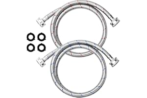 4Ft Stainless Steel Washing Machine Hose by Puxyblue for All Washers - 2 Pack Burst Proof Red and Blue Braided Hoses for Hot and Cold Water Supply - 10 Years Warranty