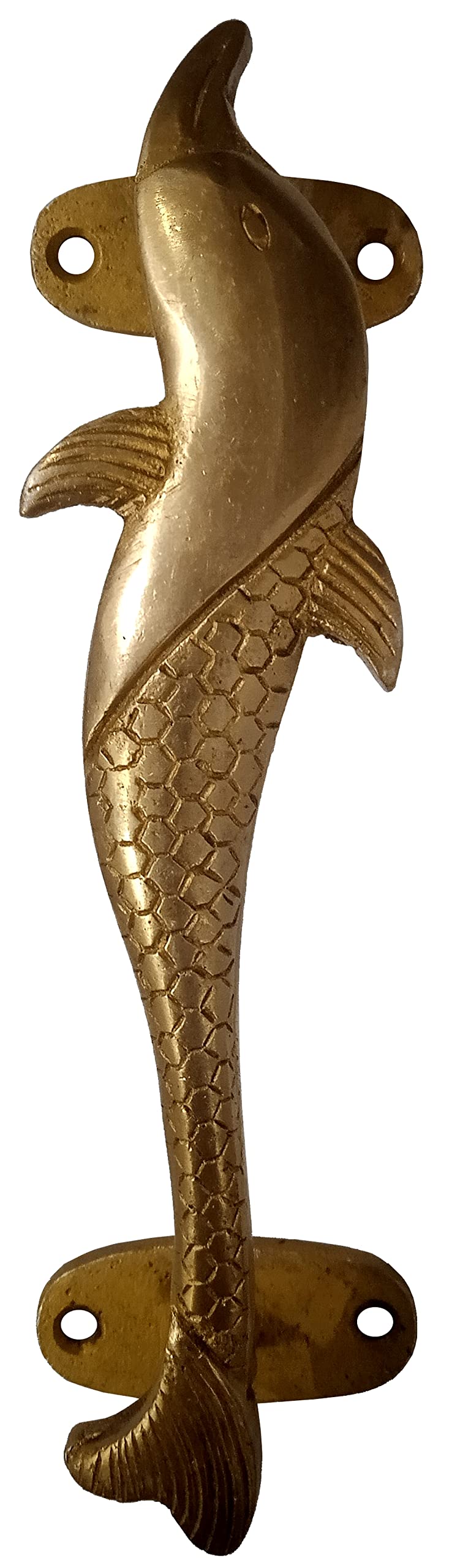 Purpledip Brass Handle: Fish Shape Vintage Design Grip for Door Window Dresser Cupboard Drawer, 7.5 Inches Long, Golden (11024A)