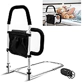 WHOMEC Bed Rail for Seniors-Bed Assist Rail with Double Grab Bars & Fall Prevention Guard & Storage Pocket fits King, Queen, 