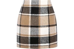 Kinghua Womens Wool Plaid Mini Skirt Fall Winter High Waisted Bodycon Pencil Skirt