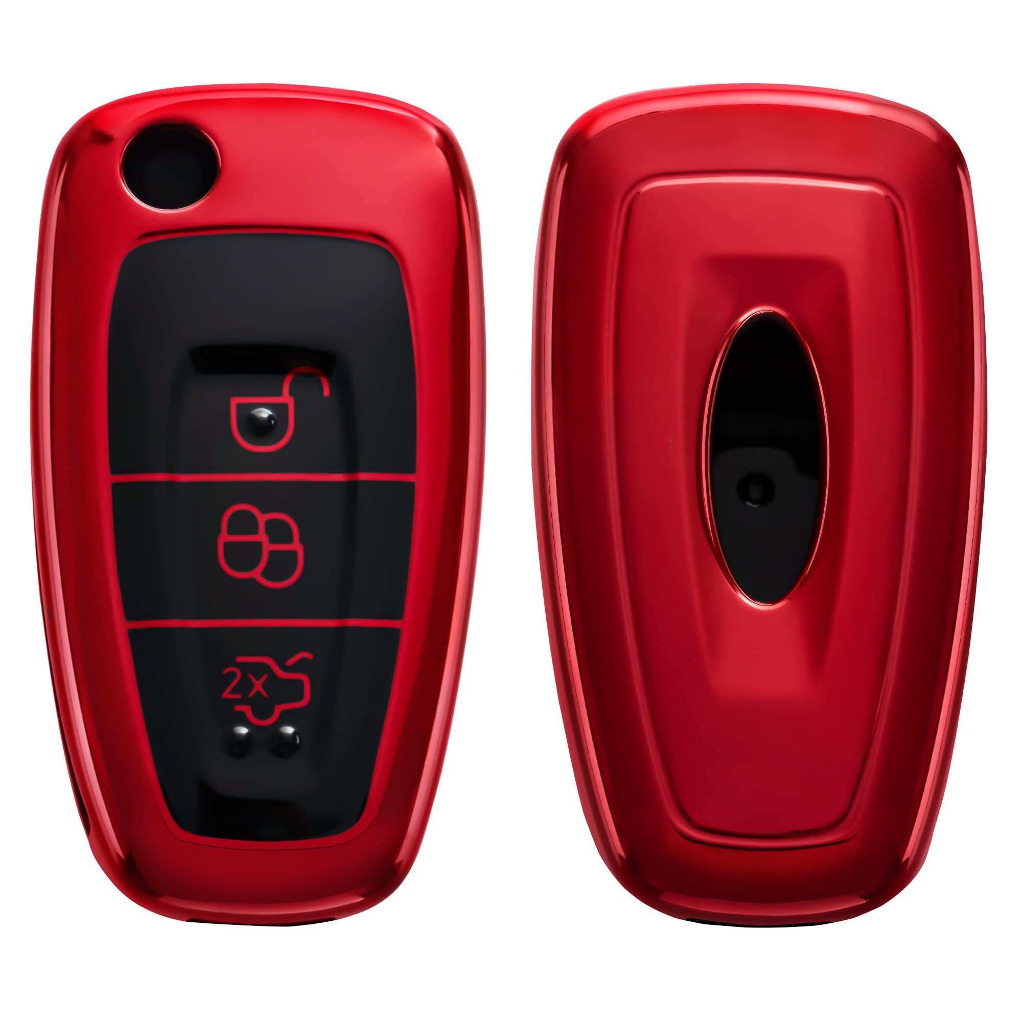 kwmobile Key Cover Compatible with Ford 3 Button Car Flip Key - Soft TPU Car Fob Protector Case - Red High Gloss