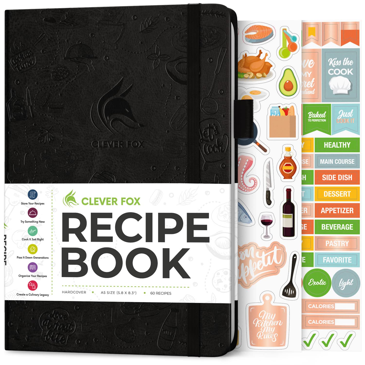 Clever Fox Recipe Book - Make Your Own Family Cookbook & Blank Recipe Notebook Organizer, Empty Cooking Journal to Write in Recipes, A5, Stores 60 Recipes, Black โ image 1