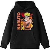 Bioworld Naruto Main Character On Elemental Background Long Sleeve Youth Black Hooded Sweatshirt
