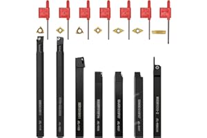 QIANJIEER CNC Indexable Metal Lathe Turning Tool - 21Pcs, 3/8'' 10mm Shank Metal Steel Lathe Boring Bar Holder with Carbide Insert Wrench DIY Set for Semi-Finishing and Finishing