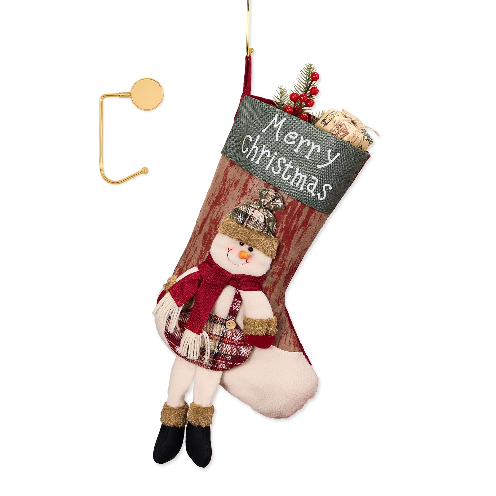 Photo 1 of 1 Pack Jumbo 3D Christmas Stockings with Golden Hooks, Extra Large 18'' Xmas Socks for Fireplace Mantel Decor, Holiday Hanging Stockings Set for Gifts (Leg Snowman)