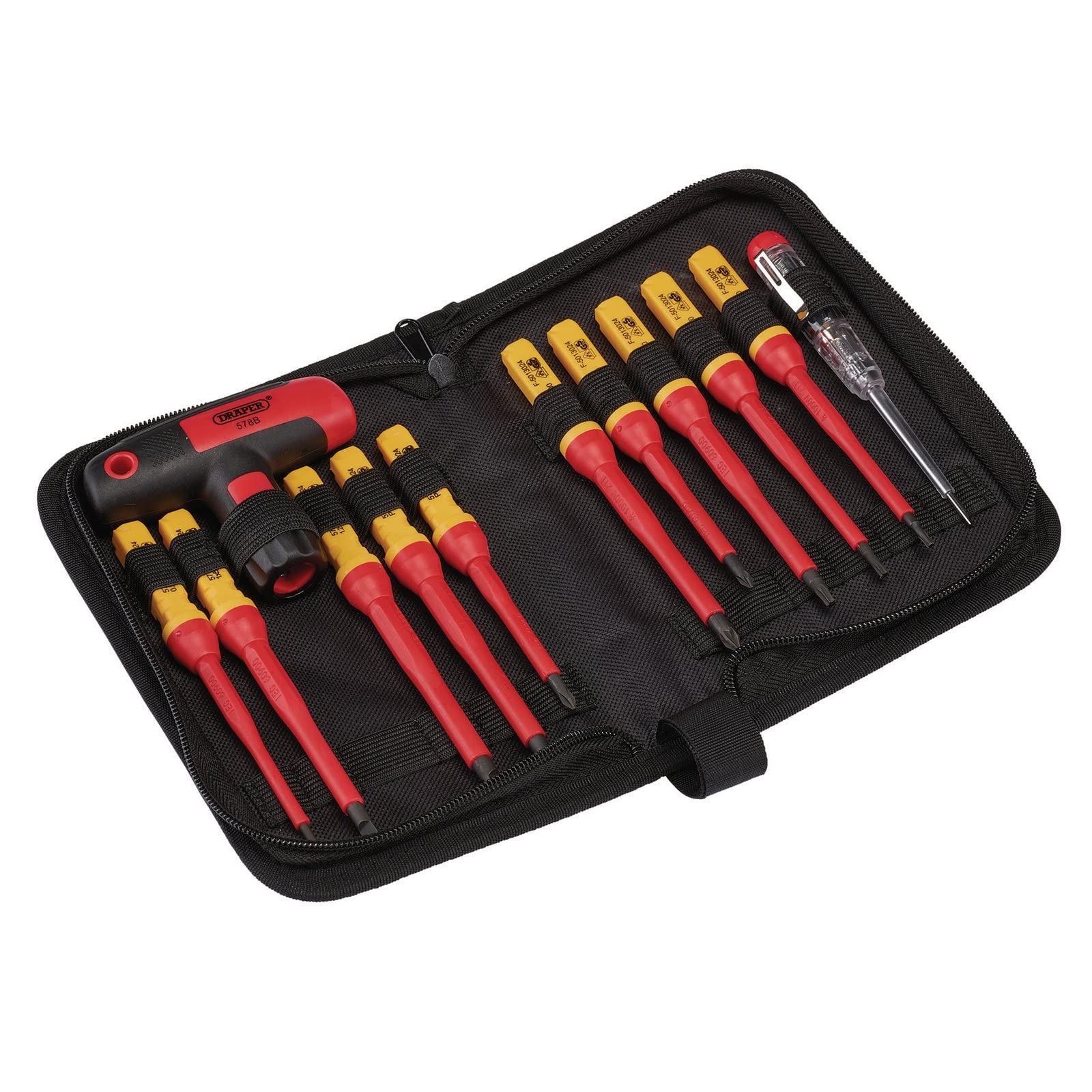 Draper 12 Piece Interchangeable Blade Screwdriver Set - 37797 - Red and Yellow - For Home DIY and Professional Use