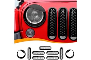Hoolcar Front Honeycomb Grille Insert Cover & Angry Bird Headlight Bezel Cover Fit for Jeep Wrangler JK JKU 2007-2017, Exterior Accessories, Black